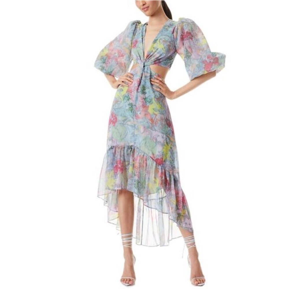 Alice + Olivia Katia Dress NWT Twist Front Floral Cutout Maxi in Lolas Dream